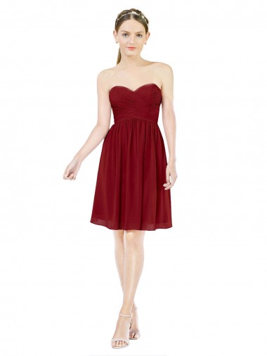 Burgundy Soft Chiffon Sweetheart Knee Length Sleeveless Bridesmaid Dress Toowoomba