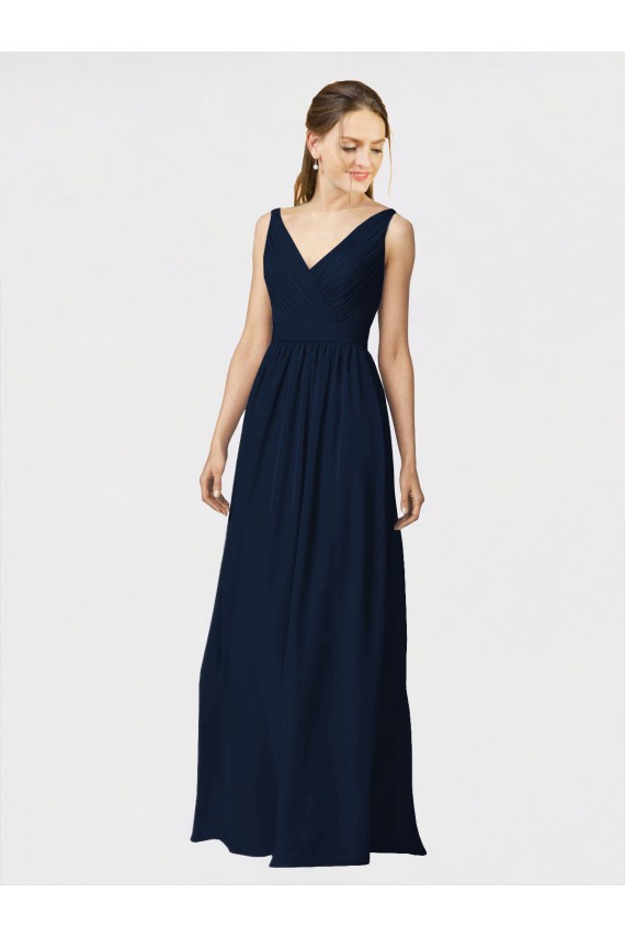 Chiffon V-Neck Long Sleeveless Bridesmaid Dresses / Formal Dresses Toowoomba