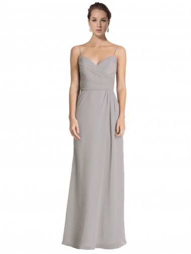 Silver Soft Chiffon Spaghetti Straps Long Sleeveless Bridesmaid Dress Toowoomba