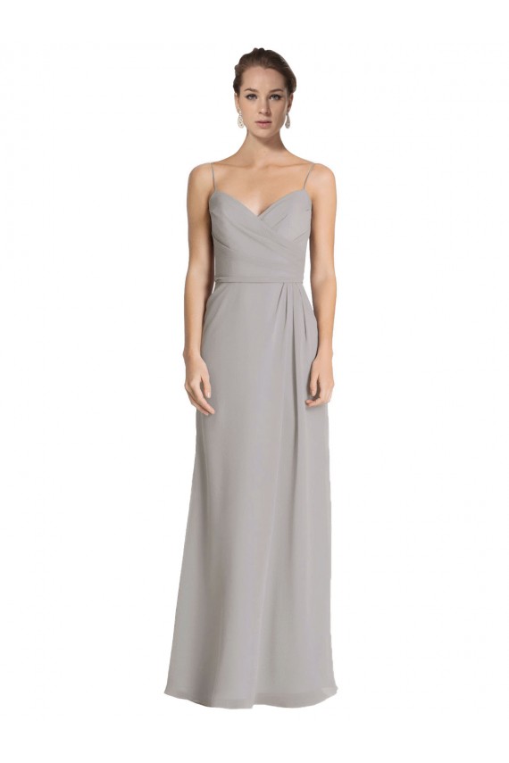 Silver Soft Chiffon Spaghetti Straps Long Sleeveless Bridesmaid Dress Toowoomba