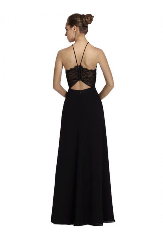 Keyhole Back Soft Chiffon & Lace Halter Neck Long Sleeveless Bridesmaid Gown Toowoomba