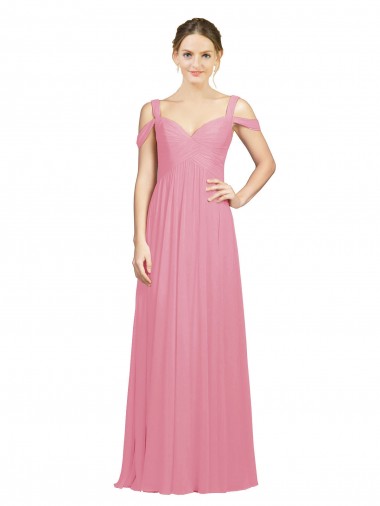 Skin Pink Soft Chiffon Off the Shoulder Long Sleeveless Bridesmaid Dress Toowoomba