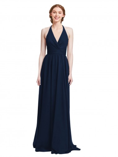 Dark Navy Chiffon Halter Neck Long Sleeveless Formal Dress / Bridesmaid Dress Toowoomba
