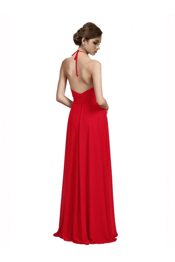 Red Chiffon Spaghetti Straps Long Sleeveless Bridesmaid Dress Toowoomba