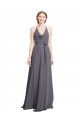 Slate Grey Soft Chiffon Spaghetti Straps Long Sleeveless Bridesmaid Dress Toowoomba