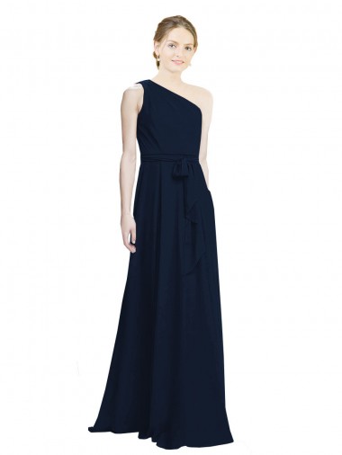 Dark Navy Chiffon One Shoulder Long Sleeveless Bridesmaid Dress / Evening Dress Toowoomba