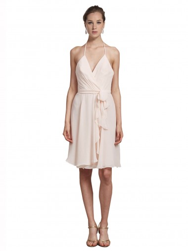 Cream Pink Soft Chiffon Halter Neck Knee Length Sleeveless Bridesmaid Dress Toowoomba