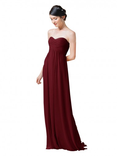 Burgundy Soft Chiffon Sweetheart Long Sleeveless Bridesmaid Dresses Toowoomba