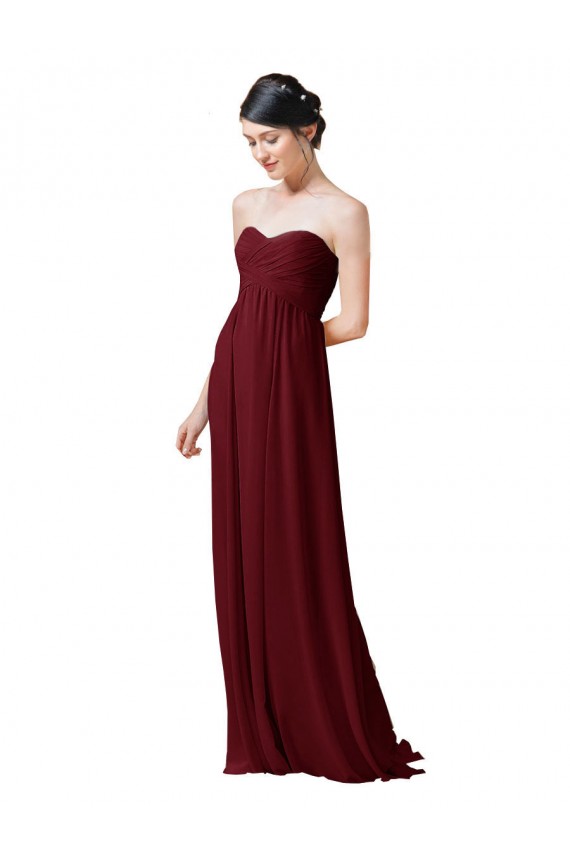 Burgundy Soft Chiffon Sweetheart Long Sleeveless Bridesmaid Dresses Toowoomba