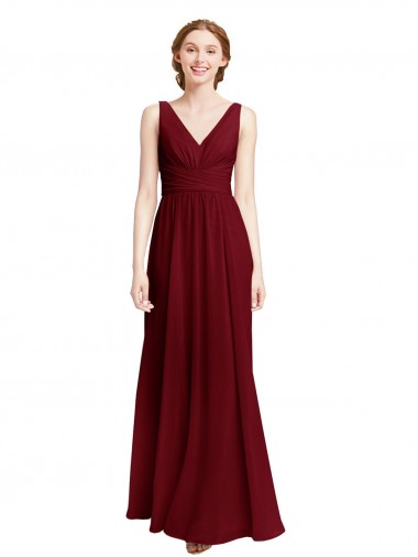 Chiffon V-Neck Long Sleeveless Bridesmaid Dress / Evening Gowns Toowoomba