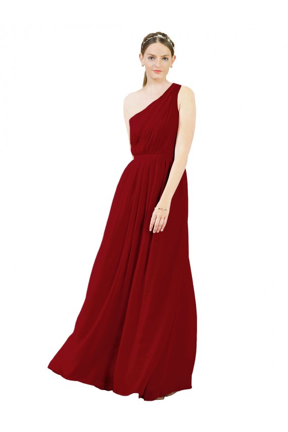Burgundy Chiffon One Shoulder Long Sleeveless Bridal Party Dress / Evening Dress Toowoomba