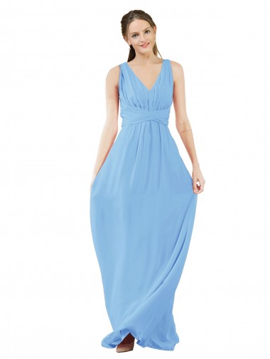 Periwinkle Soft Chiffon V-Neck Long Sleeveless Bridesmaid Dress Toowoomba