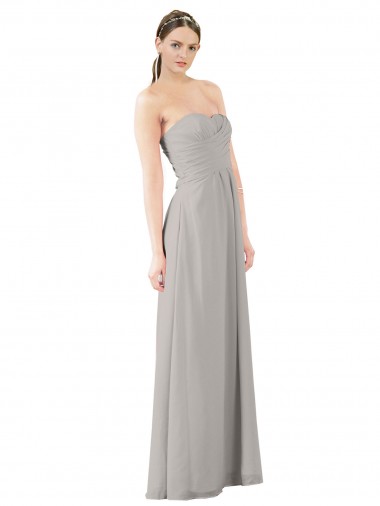 Oyster Silver Soft Chiffon Sweetheart Long Sleeveless Bridesmaid Dress Toowoomba