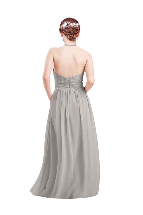 Open Back Soft Chiffon Halter Neck Long Sleeveless Evening Gowns / Bridesmaid Dress Toowoomba