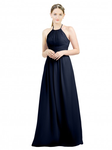 Open Back Soft Chiffon Halter Neck Long Sleeveless Evening Gowns / Bridesmaid Dress Toowoomba