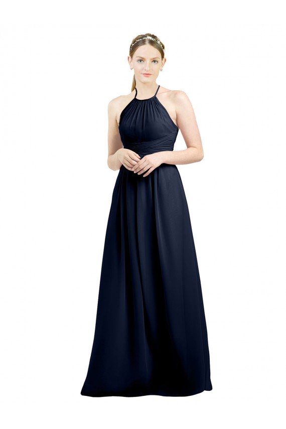 Open Back Soft Chiffon Halter Neck Long Sleeveless Evening Gowns / Bridesmaid Dress Toowoomba