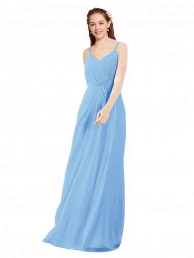 Low Back Periwinkle Soft Chiffon V-Neck Long Sleeveless Bridesmaid Dress Toowoomba