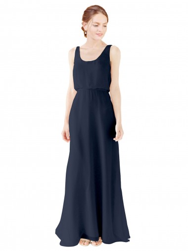 Open Back Soft Chiffon Scoop Neck Long Sleeveless Bridesmaid Dress Toowoomba