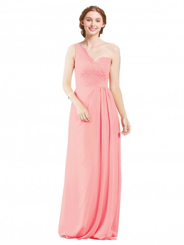 Salmon Soft Chiffon One Shoulder Long Sleeveless Bridal Party Dress Toowoomba