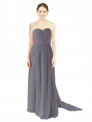 Open Back Slate Grey Chiffon Sweetheart Long Sleeveless Bridesmaid Dress / Evening Dress Toowoomba