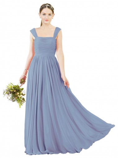 Open Back Soft Chiffon Square Neck Long Sleeveless Bridesmaid Dress Toowoomba