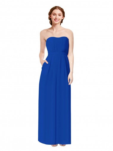 Open Back Royal Blue Soft Chiffon Sweetheart Long Sleeveless Bridesmaid Dress Toowoomba