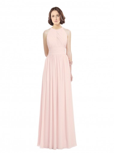 Keyhole Back Pink Soft Chiffon Halter Neck Long Sleeveless Bridesmaid Dress Toowoomba