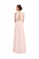 Keyhole Back Pink Soft Chiffon Halter Neck Long Sleeveless Bridesmaid Dress Toowoomba