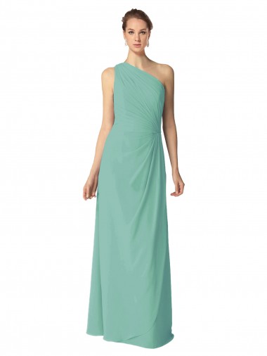 Jade Soft Chiffon One Shoulder Long Sleeveless Bridesmaid Dress Toowoomba