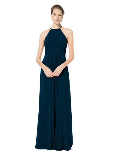 Midnight Green Soft Chiffon Spaghetti Straps Long Sleeveless Bridesmaid Dress Toowoomba