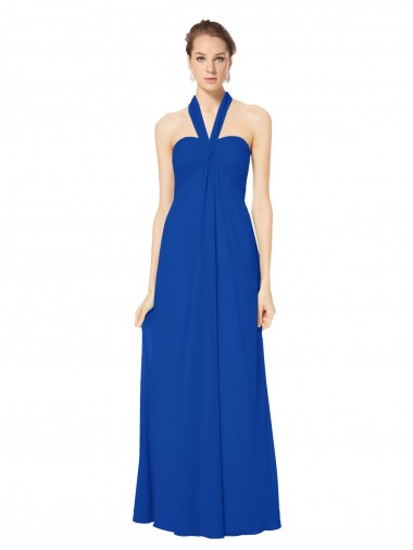 Low Back Royal Blue Chiffon Halter Neck Long Floor Length Sleeveless Bridesmaid Dress Toowoomba