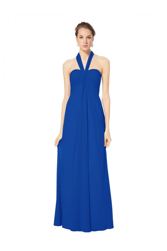Low Back Royal Blue Chiffon Halter Neck Long Floor Length Sleeveless Bridesmaid Dress Toowoomba