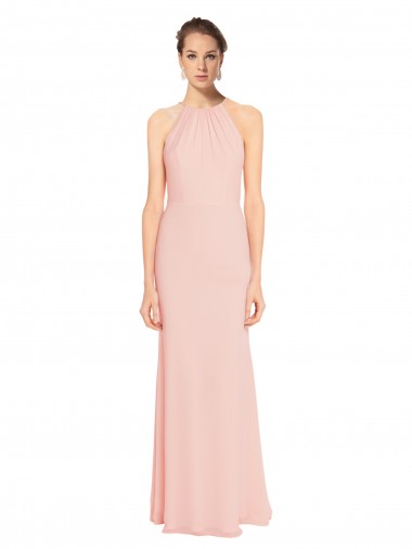 Pink Chiffon Spaghetti Straps Long Sleeveless Bridesmaid Dress Toowoomba