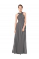 Keyhole Back Stormy Silver Soft Chiffon Halter Neck Long Sleeveless Bridesmaid Dress Toowoomba