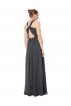 Keyhole Back Stormy Silver Soft Chiffon Halter Neck Long Sleeveless Bridesmaid Dress Toowoomba