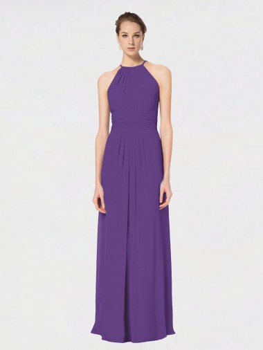 Open Back Plum Purple Soft Chiffon Spaghetti Straps Long Sleeveless Bridesmaid Dress Toowoomba
