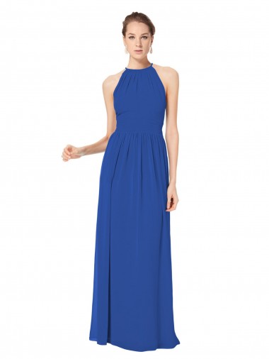 Keyhole Back Royal Blue Chiffon Halter Neck Long Sleeveless Bridesmaid Dress / Evening Dress Toowoomba