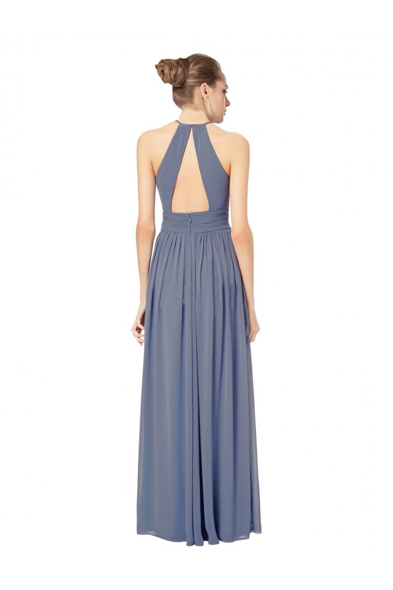 Keyhole Back Royal Blue Chiffon Halter Neck Long Sleeveless Bridesmaid Dress / Evening Dress Toowoomba