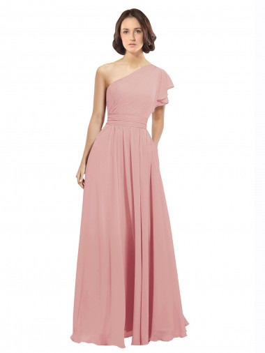 Bliss Pink Chiffon One Shoulder Long Sleeveless Bridesmaid Dress / Evening Dress Toowoomba