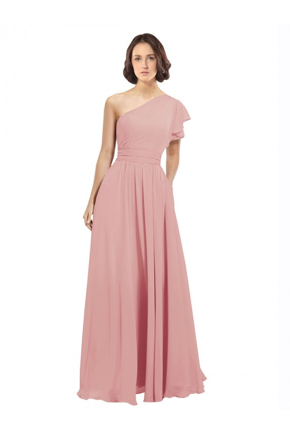 Bliss Pink Chiffon One Shoulder Long Sleeveless Bridesmaid Dress / Evening Dress Toowoomba