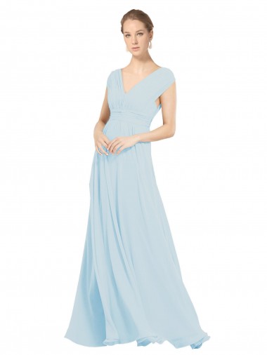 Sea Glass Soft Chiffon V-Neck Long Sleeveless Bridesmaid Dress Toowoomba