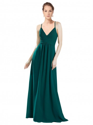 Keyhole Back Chiffon V-Neck Long Sleeveless Bridesmaid Dress / Evening Dress Toowoomba