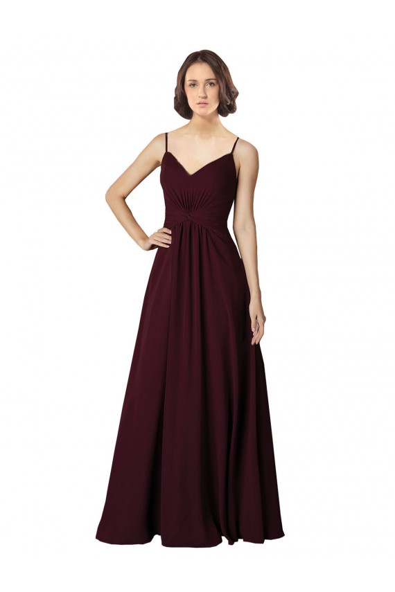 Burgundy Gold Soft Chiffon V-Neck Long Sleeveless Bridesmaid Gown Toowoomba