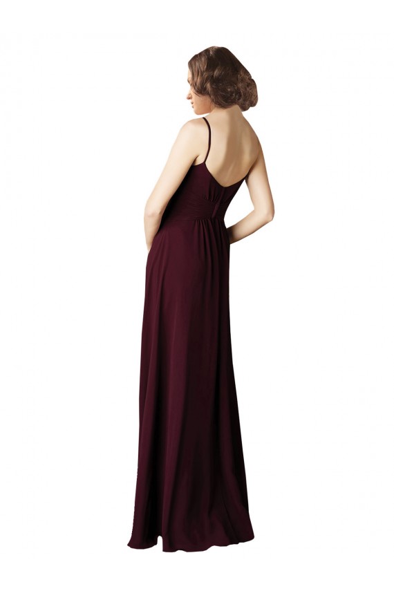 Burgundy Gold Soft Chiffon V-Neck Long Sleeveless Bridesmaid Gown Toowoomba
