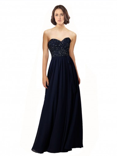 Dark Navy Soft Chiffon Sweetheart Long Sleeveless Bridesmaid Dress / Formal Dress Toowoomba