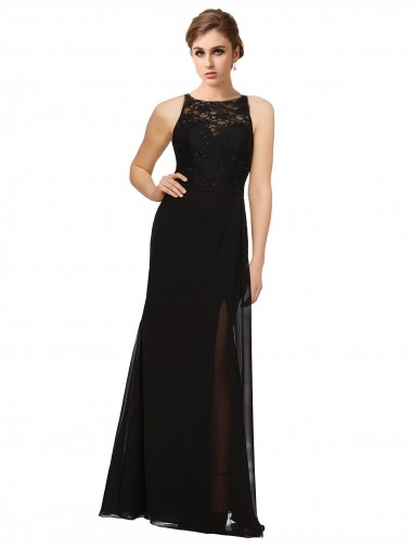 Soft Chiffon & Lace High Neck Long Sleeveless Bridesmaid Dress Toowoomba
