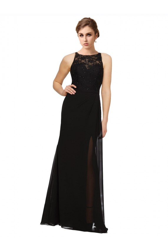 Soft Chiffon & Lace High Neck Long Sleeveless Bridesmaid Dress Toowoomba