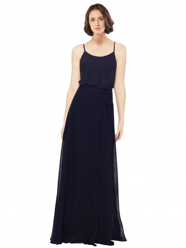 Dark Navy Soft Chiffon Scoop Neck Long Sleeveless Bridal Party Dress Toowoomba