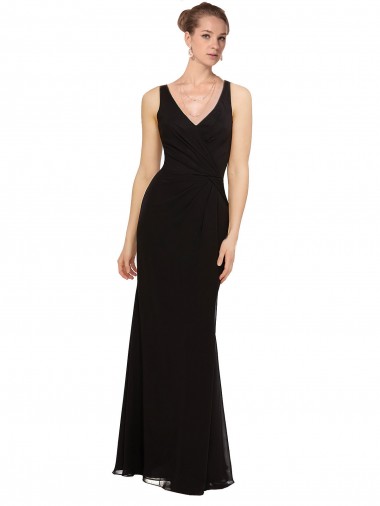 Black Soft Chiffon V-Neck Long Sleeveless Bridesmaid Gown Toowoomba