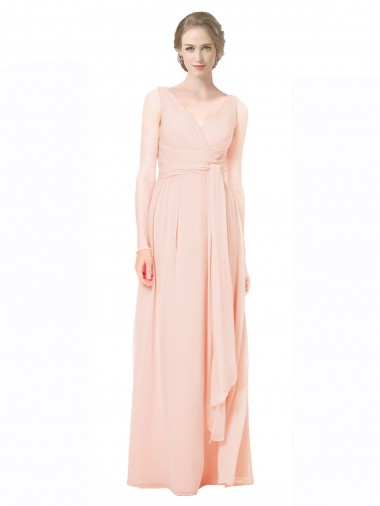 V-Back Chiffon V-Neck Long Sleeveless Wedding Party Dress Toowoomba
